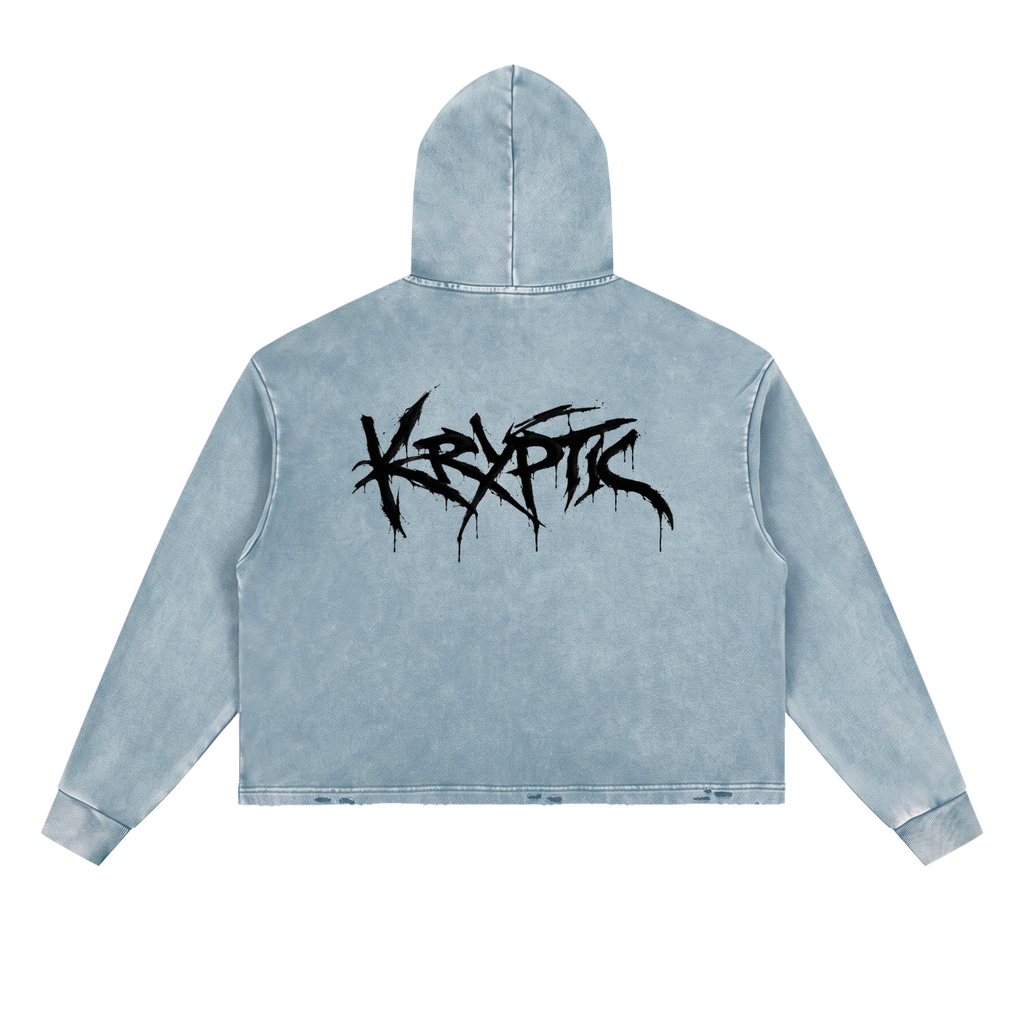 Vintage Washed Frayed-Hem Hoodie